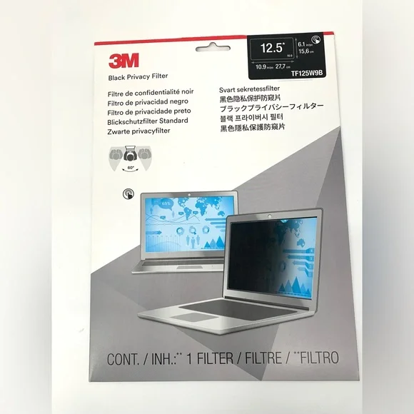 3M 12.5” Black Privacy Filter For Laptop Screen - Picture 1 of 3